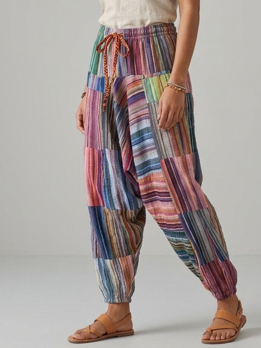 Multicolor Handmade Boho Hippie Patchwork Harem Pants Women’s Size Medium